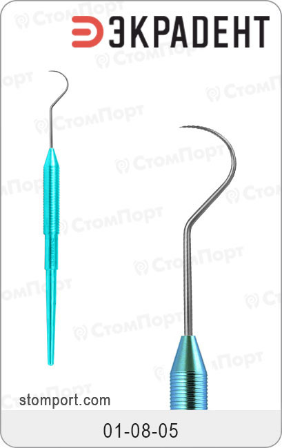 Зонд стоматологический серповидный большой, односторонний, цвет ручки "бирюзовый"