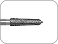Бор алмазный с пином под конусный желобообразный уступ, скруглённый кончик, "финишный", хвостовик турбинный (FG), L раб. части 8,0 мм, L пина 0,5 мм, Ø=2,1 мм, угол 2°, глубина препарирования 0,54 мм по краю коронки