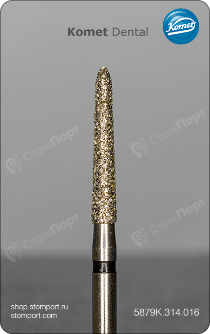 Бор алмазный под конусный желобообразный уступ, удлинённый, "супергрубый", хвостовик турбинный (FG), L раб. части 10,0 мм, Ø=1,6 мм, угол 2°