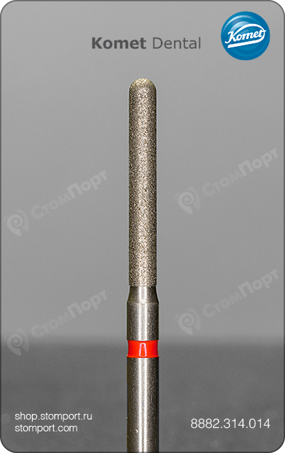 Бор алмазный для параллельного желобообразного уступа, удлинённый, со скругленным кончиком, "финишный", хвостовик турбинный (FG), L раб. части 10,0 мм, Ø=1,4 мм