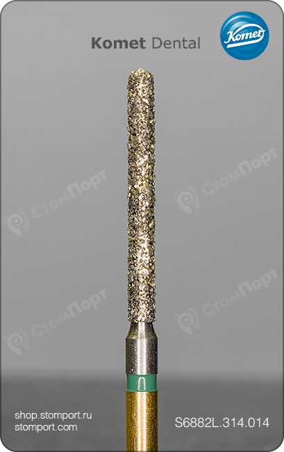 Бор алмазный под параллельный желобообразный уступ, экстрадлинный со скруглённым кончиком, "грубый структурный", хвостовик турбинный (FG), L раб. части 12,0 мм, Ø=1,4 мм