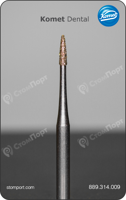 Бор алмазный для препарирования под коронку, копьевидный, "стандартный (средний)", хвостовик турбинный (FG), L раб. части 3,5 мм, Ø=0,9 мм