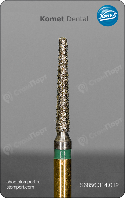 Бор алмазный конусный, желобообразный уступ со скругленным кончиком, "грубый структурный", хвостовик турбинный (FG), L раб. части 8,0 мм, Ø=1,2 мм, угол 1,7°
