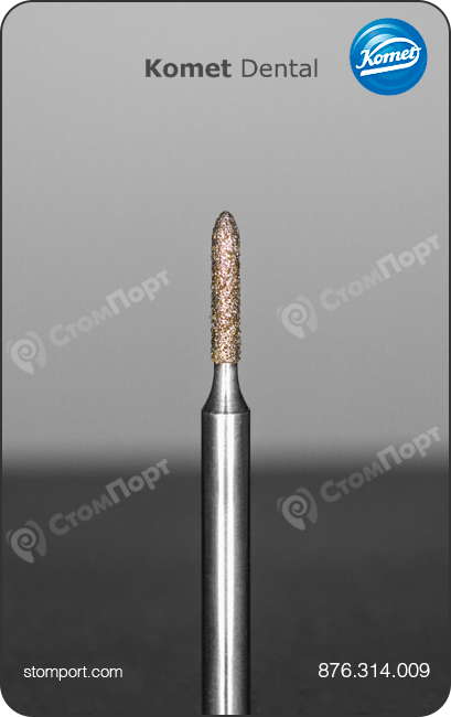 Бор алмазный для параллельного желобообразного уступа, торпедовидный укороченный, "стандартный (средний)", хвостовик турбинный (FG), L раб. части 5,0 мм, Ø=0,9 мм