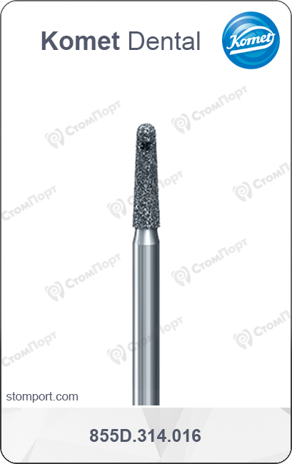 Маркер глубины алмазный для препарирования под окклюзионные накладки, конусный со скругленным кончиком, "стандартный (средний)", хвостовик турбинный (FG), L раб. части 6,0 мм, Ø=1,6 мм, угол 2,5°, маркировка глубины на 1 мм