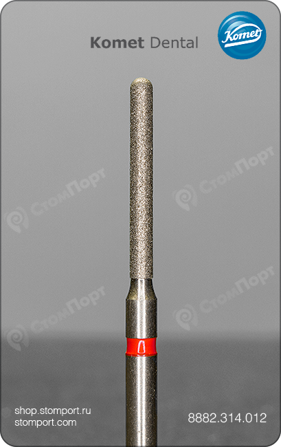 Бор алмазный для параллельного желобообразного уступа, удлинённый, со скругленным кончиком, "финишный", хвостовик турбинный (FG), L раб. части 10,0 мм, Ø=1,2 мм