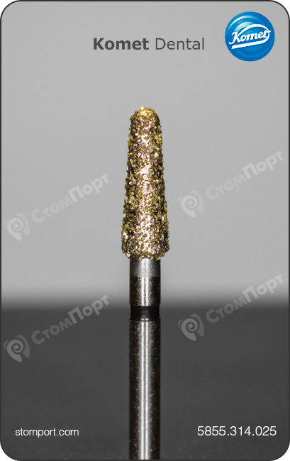 Бор алмазный конусный, желобообразный уступ, укороченный, со скругленным кончиком, "супергрубый", хвостовик турбинный (FG), L раб. части 7,0 мм, Ø=2,5 мм, угол 4°