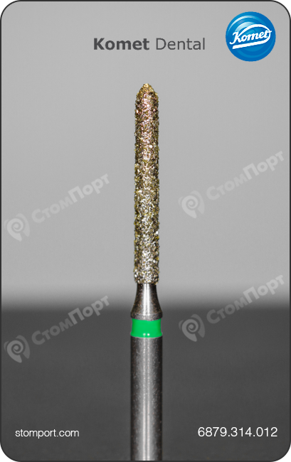 Бор алмазный для параллельного желобообразного уступа, торпедовидный удлинённый, "грубый", хвостовик турбинный (FG), L раб. части 10,0 мм, Ø=1,2 мм