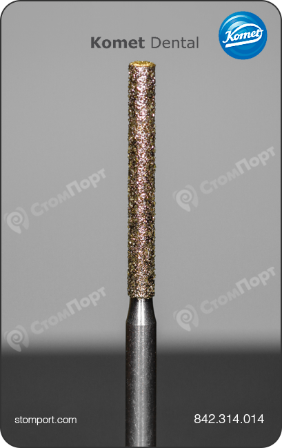 Бор алмазный для формирования параллельного плечевого уступа, цилиндрический экстрадлинный, "стандартный (средний)", хвостовик турбинный (FG), L раб. части 12,0 мм, Ø=1,4 мм