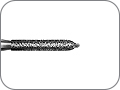 Бор алмазный с пином под параллельный желобообразный уступ, торпедовидный, "финишный", хвостовик турбинный (FG), L раб. части 8,0 мм, L пина 1,0 мм, Ø=1,4 мм, глубина препарирования 0,45 мм по краю коронки