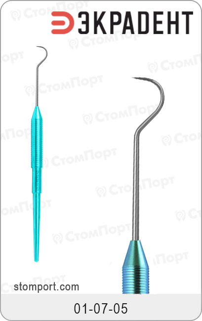 Зонд стоматологический серповидный малый, односторонний, цвет ручки "бирюзовый"