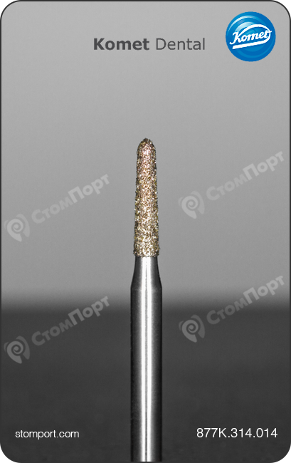 Бор алмазный под конусный желобообразный уступ, укороченный, "стандартный (средний)", хвостовик турбинный (FG), L раб. части 6,0 мм, Ø=1,4 мм, угол 2°