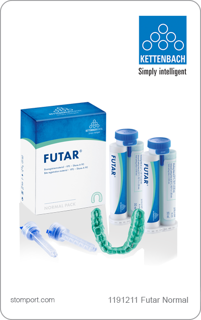 Футар (Futar) - материал для регистрации прикуса с высокой конечной твердостью на основе винилполисилоксана (А-силикон), уп. 2х50 мл, вкл. 6 канюль
