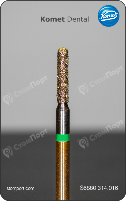 Бор алмазный для параллельного желобообразного уступа, укороченный, со скругленным кончиком, "грубый структурный", хвостовик турбинный (FG), L раб. части 6,0 мм, Ø=1,6 мм