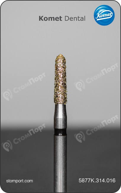 Бор алмазный под конусный желобообразный уступ, укороченный, "супергрубый", хвостовик турбинный (FG), L раб. части 6,0 мм, Ø=1,6 мм, угол 2°