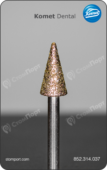 Бор алмазный для препарирования, конусный с острым кончиком, "стандартный (средний)", хвостовик турбинный (FG), L раб. части 7,0 мм, Ø=3,7 мм, угол 13°