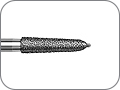 Бор алмазный с пином под конусный желобообразный уступ, торпедовидный, "стандартный (средний)", хвостовик турбинный (FG), L раб. части 8,0 мм, L пина 0,5 мм, Ø=1,8 мм, угол 2°, глубина препарирования 0,38 мм по краю коронки