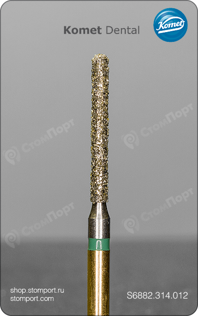 Бор алмазный для параллельного желобообразного уступа, удлинённый, со скругленным кончиком, "грубый структурный", хвостовик турбинный (FG), L раб. части 10,0 мм, Ø=1,2 мм