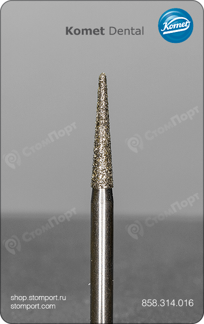 Бор алмазный пиковидный, "стандартный (средний)", хвостовик угловой (RA), L раб. части 8,0 мм, Ø=1,6 мм, угол 3,9°