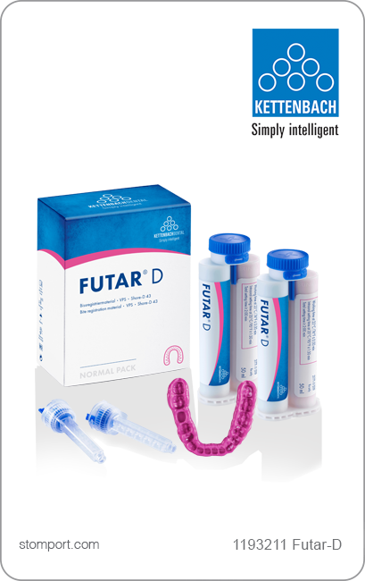Футар Д (Futar D) - материал для регистрации прикуса с экстремально высокой конечной твердостью на основе винилполисилоксана (А-силикон), уп. 2х50 мл, вкл. 6 канюль