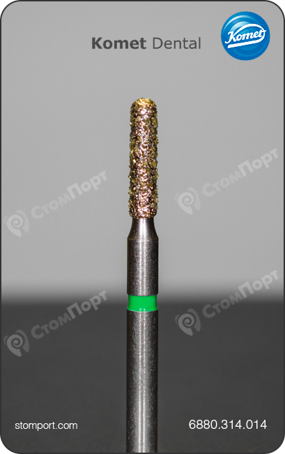 Бор алмазный для параллельного желобообразного уступа, укороченный, со скругленным кончиком, "грубый", хвостовик турбинный (FG), L раб. части 6,0 мм, Ø=1,4 мм