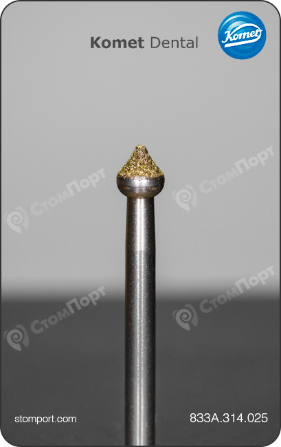 Бор алмазный для обработки края полости / окклюзионных поверхностей, "стандартный (средний)", хвостовик турбинный (FG), L раб. части 1,5 мм, Ø=2,5 мм