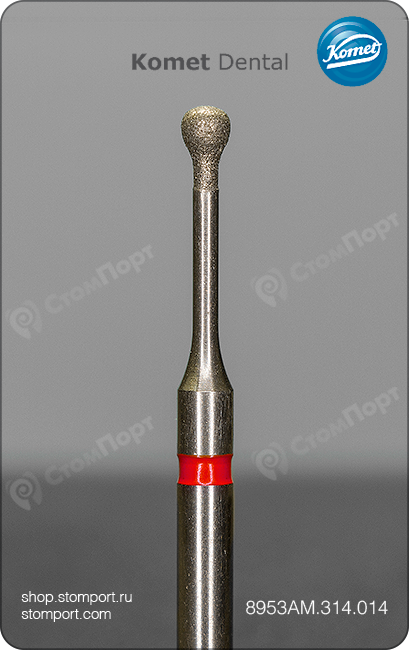 Бор алмазный для микропрепарирования грушевидный расширенный, "финишный", хвостовик турбинный (FG), L раб. части 2,5 мм, Ø=1,4 мм