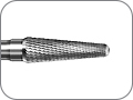 Фреза для эффективного выравнивания поверхности сплавов недрагоценных металлов, твердосплавная коническая, скруглённый кончик, хвостовик прямой (HP), L раб. части 13,0 мм, Ø=4,0 мм