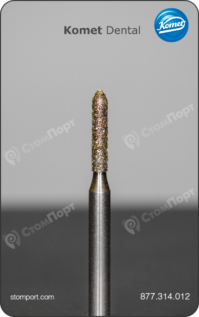 Бор алмазный для параллельного желобообразного уступа, торпедовидный укороченный, "стандартный (средний)", хвостовик турбинный (FG), L раб. части 6,0 мм, Ø=1,2 мм