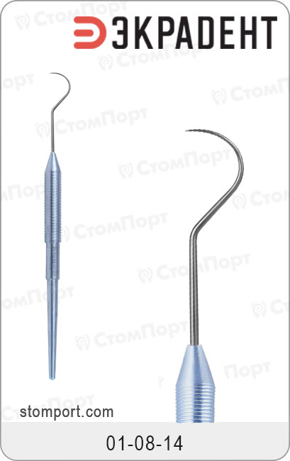 Зонд стоматологический серповидный большой, односторонний, цвет ручки "голубой"