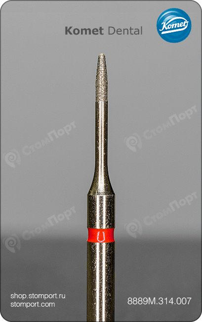 Бор алмазный для микропрепарирования копьевидный, "финишный", хвостовик турбинный (FG), L раб. части 2,7 мм, Ø=0,7 мм