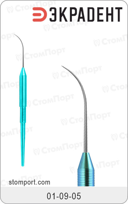 Зонд стоматологический  дугообразный, односторонний, цвет ручки "бирюзовый"