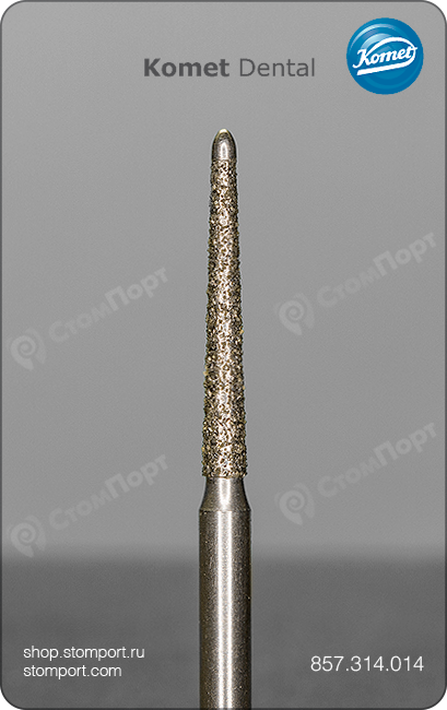 Бор эндодонтический алмазный конусный, с неагрессивным кончиком, "стандартный (средний)",  хвостовик турбинный (FG), L раб. части 10,5 мм, Ø=1,4 мм, угол 1,8°