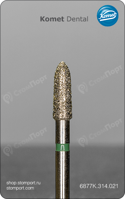Бор алмазный под конусный желобообразный уступ, укороченный, "грубый", хвостовик турбинный (FG), L раб. части 6,0 мм, Ø=2,1 мм, угол 2°
