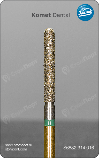 Бор алмазный для параллельного желобообразного уступа, удлинённый, со скругленным кончиком, "грубый структурный", хвостовик турбинный (FG), L раб. части 10,0 мм, Ø=1,6 мм