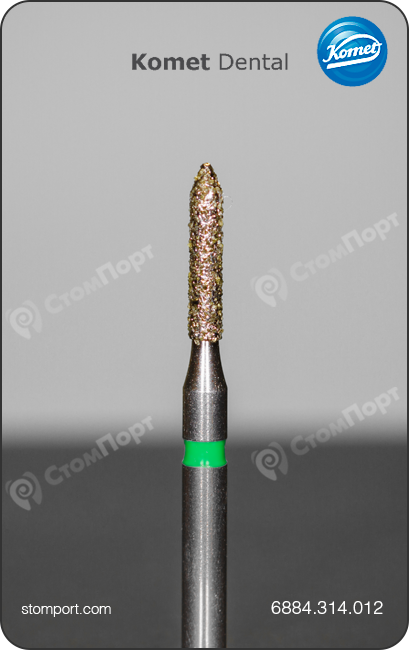 Бор алмазный цилиндрический, заостренный конический кончик, "грубый", хвостовик турбинный (FG), L раб. части 6,0 мм, Ø=1,2 мм