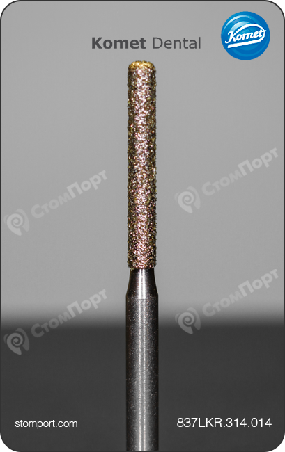Бор алмазный для создания параллельного плечевого уступа, удлинённый, со скругленной кромкой, "стандартный (средний)", хвостовик турбинный (FG), L раб. части 10,0 мм, Ø=1,4 мм