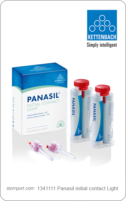 Панасил инишл контакт Лайт (Panasil initial contact Light) - корригирующий материал (А-силикон), жидкотекучий, высоко гидрофильный, для точных оттисков в экстремальных ситуациях, уп. 2х50 мл, вкл. 8 канюль