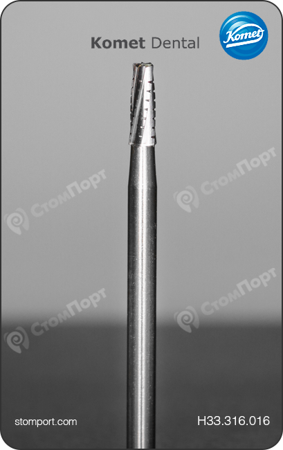 Бор твердосплавный для челюстной хирургии и препарирования полости, конусный, с крестообразной насечкой, хвостовик турбинный экстрадлинный (FGXL), L раб. части 4,4 мм, Ø=1,6 мм