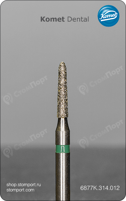 Бор алмазный под конусный желобообразный уступ, укороченный, "грубый", хвостовик турбинный (FG), L раб. части 6,0 мм, Ø=1,2 мм, угол 2°