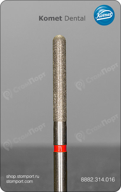 Бор алмазный для параллельного желобообразного уступа, удлинённый, со скругленным кончиком, "финишный", хвостовик турбинный (FG), L раб. части 10,0 мм, Ø=1,6 мм