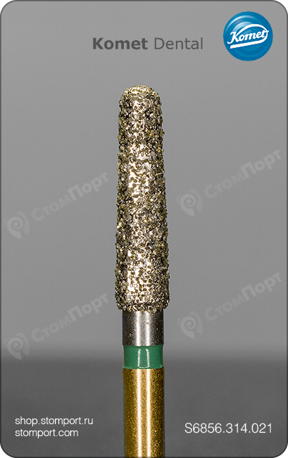 Бор алмазный конусный, желобообразный уступ со скругленным кончиком, "грубый структурный", хвостовик турбинный (FG), L раб. части 8,0 мм, Ø=2,1 мм, угол 2°