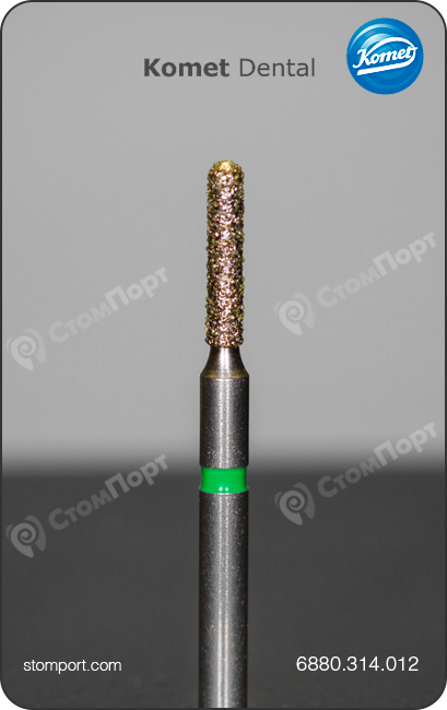 Бор алмазный для параллельного желобообразного уступа, укороченный, со скругленным кончиком, "грубый", хвостовик турбинный (FG), L раб. части 6,0 мм, Ø=1,2 мм