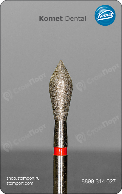 Бор алмазный для окклюзионного / палатинального иссечения, заострённый кончик, "финишный", хвостовик турбинный (FG), L раб. части 7,0 мм, Ø=2,7 мм