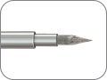 Щётка титановая NiTiBrush заострённая для внутриротового очищения титановых имплантатов при периимплантите, щетинки из никель-титана (аксиальное направление), хвостовик угловой (RA) из нержавеющей стали, L общ. 35 мм